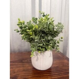 10" Tall Faux Eucalyptus Plant in Ribbed Ceramic Pot Home Decor Accent